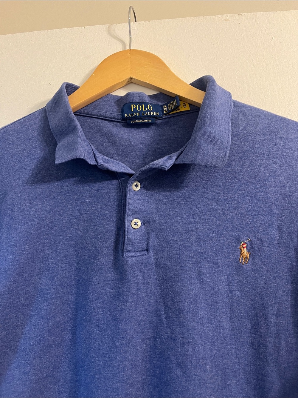 Polo by Ralph Lauren Men's Heathered Blue Polo with Embroidered Pony